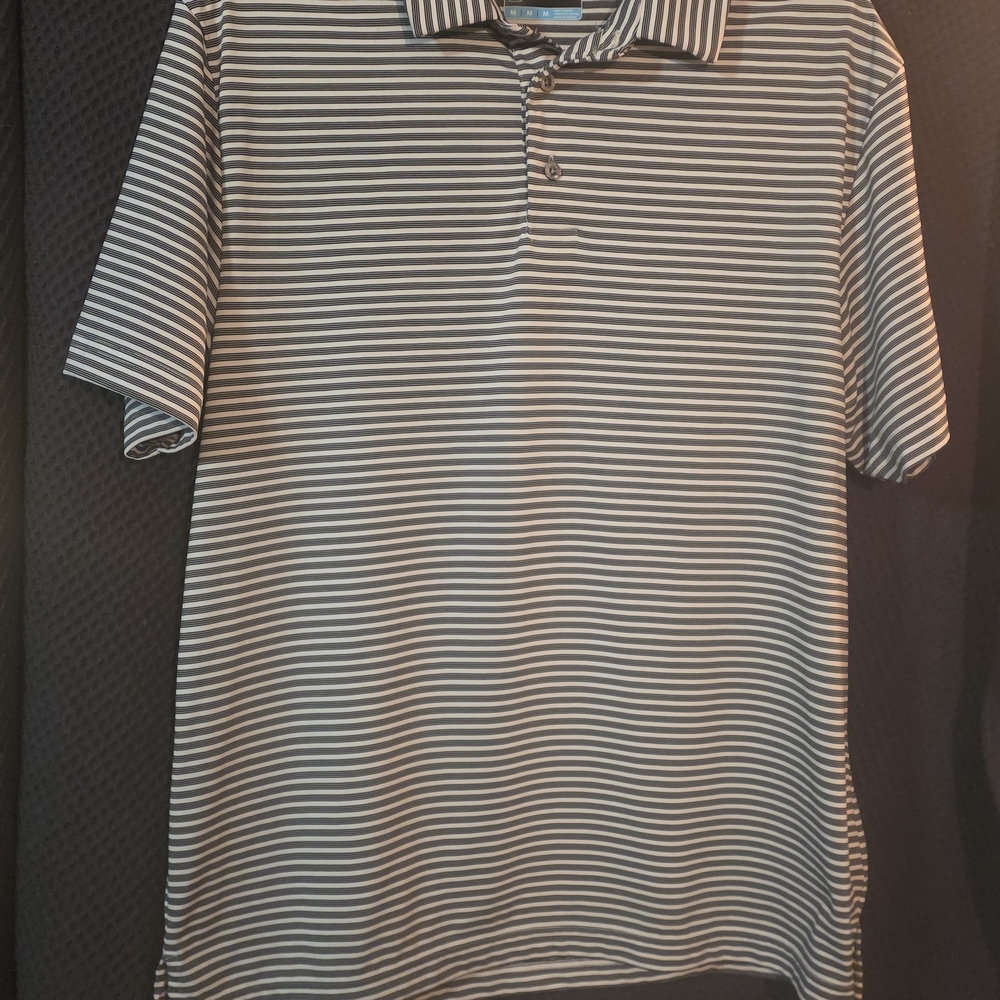 PGA Tour Black and White Striped Polo Shirt